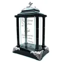 Personalizowany Znicz szklany latarnia czarny z krzyżem i srebrnymi detalami