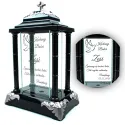 Personalizowany Znicz szklany latarnia czarny z krzyżem i srebrnymi detalami
