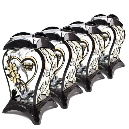 Zestaw 4 eleganckich czarnych zniczy ozdobnych kapliczki na cmentarz grób