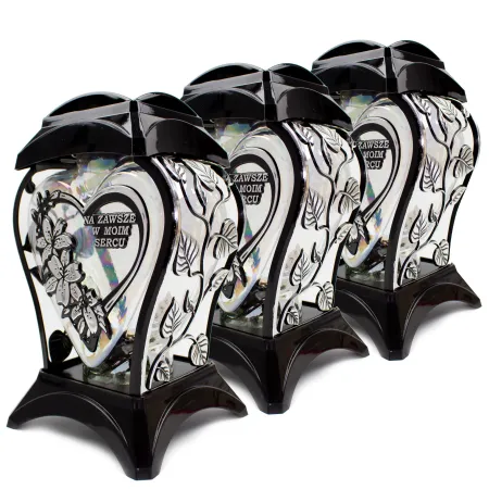 Zestaw 3 eleganckich czarnych zniczy ozdobnych kapliczki na cmentarz grób