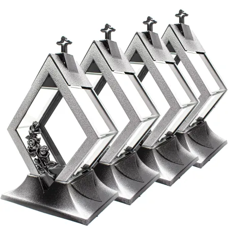 Zestaw 4 zniczy Kapliczka Rąb srebrny z krzyżem i srebrnymi detalami