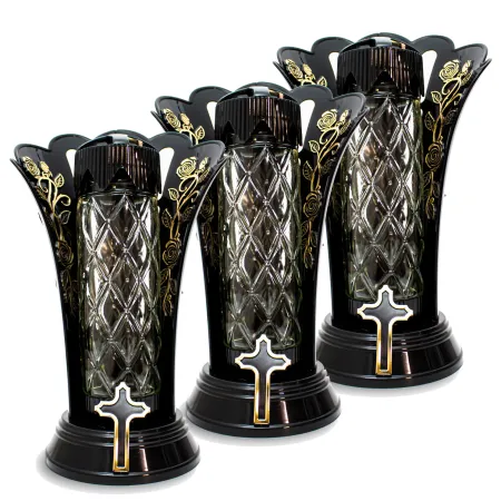 Zestaw 3 eleganckich czarnych zniczy ozdobnych kapliczki na cmentarz grób