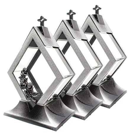 Zestaw 3 zniczy Kapliczka Rąb srebrny z krzyżem i srebrnymi detalami