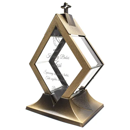 Personalizowany Znicz szklany latarnia czarny z krzyżem i złotymi detalami