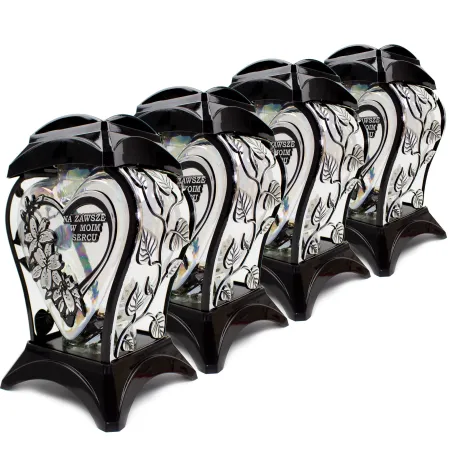 Zestaw 4 eleganckich czarnych zniczy ozdobnych kapliczki na cmentarz grób