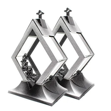 Zestaw 2 zniczy Kapliczka Rąb srebrny z krzyżem i srebrnymi detalami