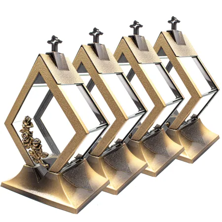 Zestaw 4 Zniczy szklany Kapliczka Rąb złoty z krzyżem i złotymi detalami