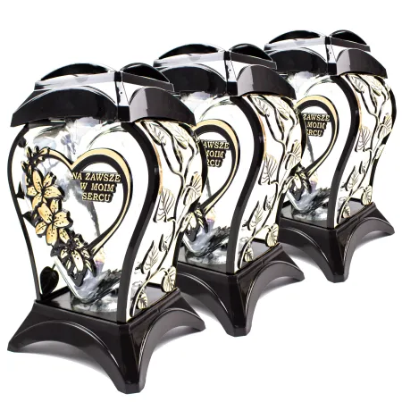 Zestaw 3 eleganckich czarnych zniczy ozdobnych kapliczki na cmentarz grób