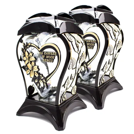 Zestaw 2 eleganckich czarnych zniczy ozdobnych kapliczki na cmentarz grób