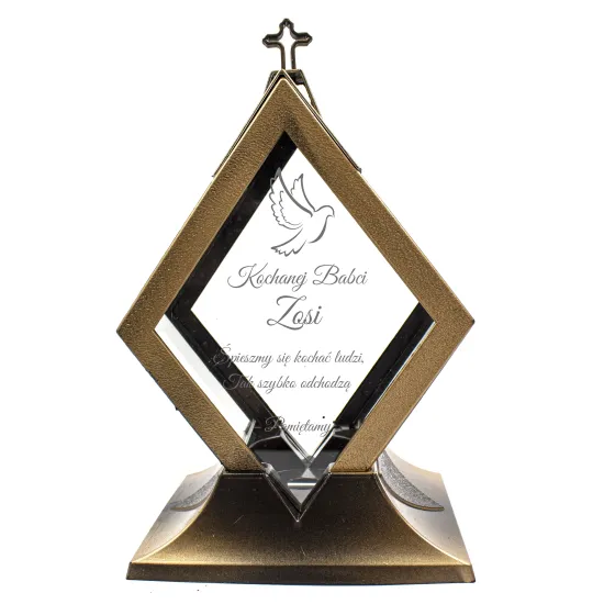 Personalizowany Znicz szklany latarnia czarny z krzyżem i złotymi detalami