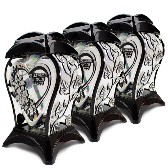 Zestaw 3 eleganckich czarnych zniczy ozdobnych kapliczki na cmentarz grób