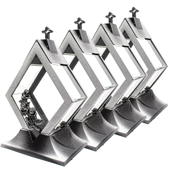 Zestaw 4 zniczy Kapliczka Rąb srebrny z krzyżem i srebrnymi detalami