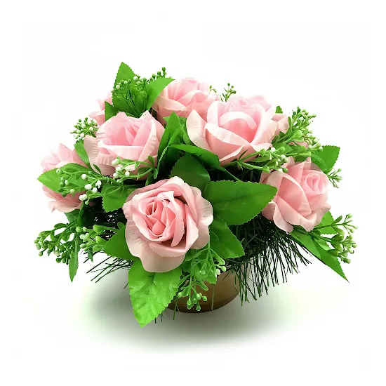 Stroik wiązanka  na cmentarz grób kompozycja różowych z kwiatów sztucznych