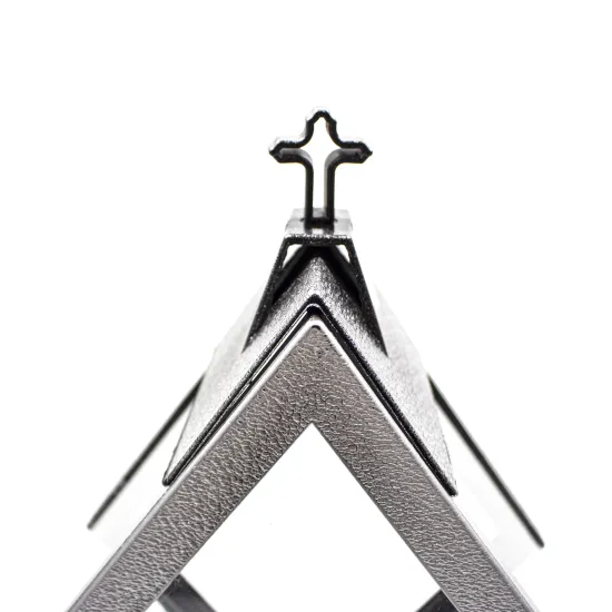 Personalizowany Znicz szklany latarnia czarny z krzyżem i srebrnymi detalami