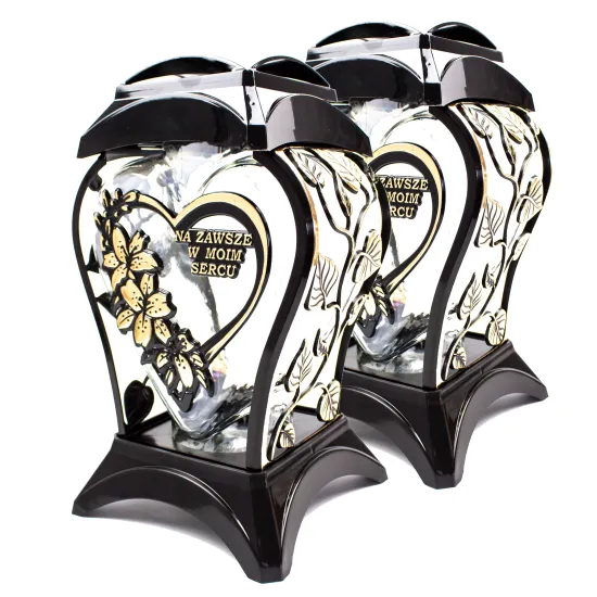 Zestaw 2 eleganckich czarnych zniczy ozdobnych kapliczki na cmentarz grób
