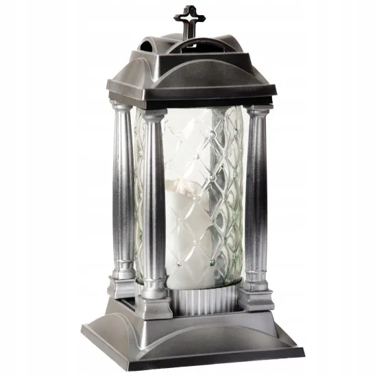 Zestaw 4 srebrnych znicz premium szklany na cmentarz grób z filarami ażur