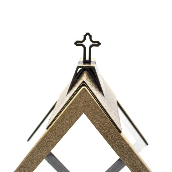 Personalizowany Znicz szklany latarnia czarny z krzyżem i złotymi detalami