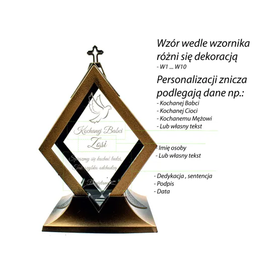 Personalizowany Znicz szklany latarnia czarny z krzyżem i złotymi detalami