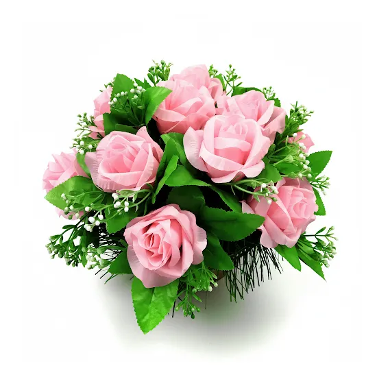 Stroik wiązanka  na cmentarz grób kompozycja różowych z kwiatów sztucznych