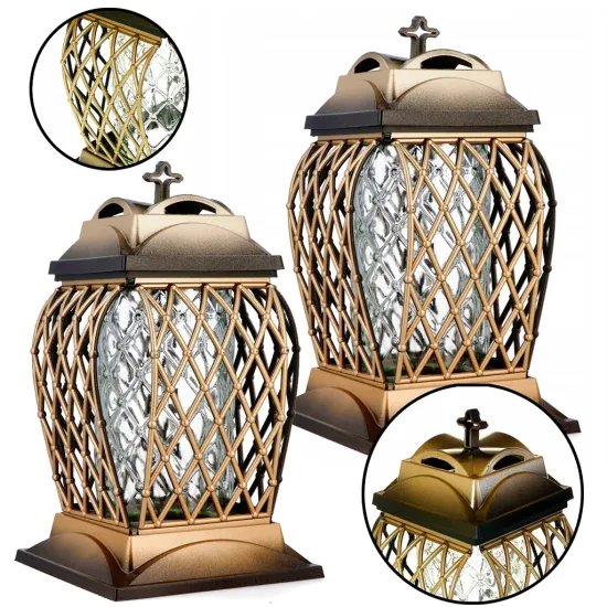 Zestaw 2 eleganckich ażurowy zniczy ozdobnych kapliczki na cmentarz grób