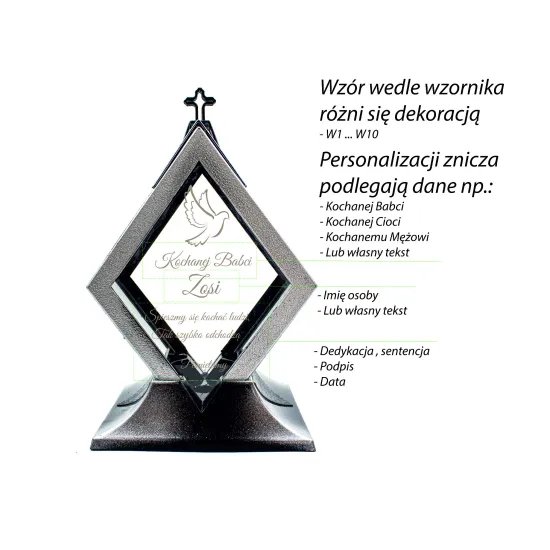 Personalizowany Znicz szklany latarnia czarny z krzyżem i srebrnymi detalami