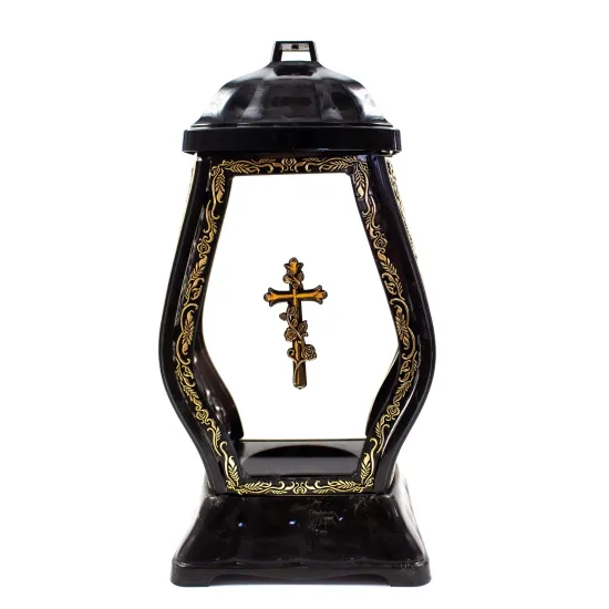 Zestaw 2 Zniczy Kapliczka Nagrobna ze złotymi Krzyżem i zdobieniami Elegancki Lampion Pamięci