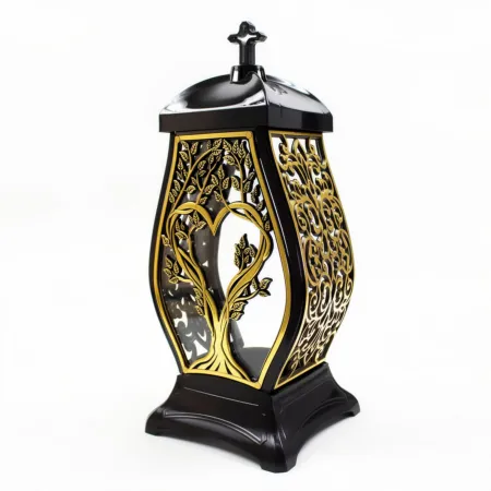 Znicz Kapliczka Nagrobna ze złoty drzewem sercem Elegancki Lampion Pamięci Znicz Kapliczka Nagrobna ze złoty drzewem sercem Elegancki Lampion Pamięci