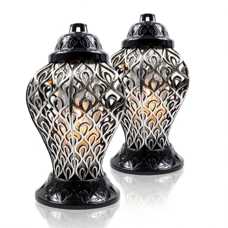 Zestaw 2 Eleganckich zniczy wazon ze srebrnym zdobieniem Lampion Pamięci