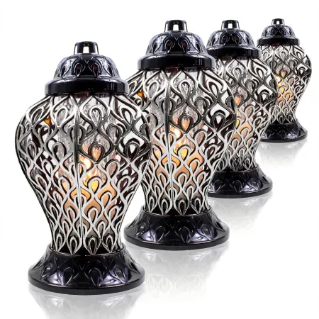 Zestaw 4 Eleganckich zniczy wazon ze srebrnym zdobieniem Lampion Pamięci