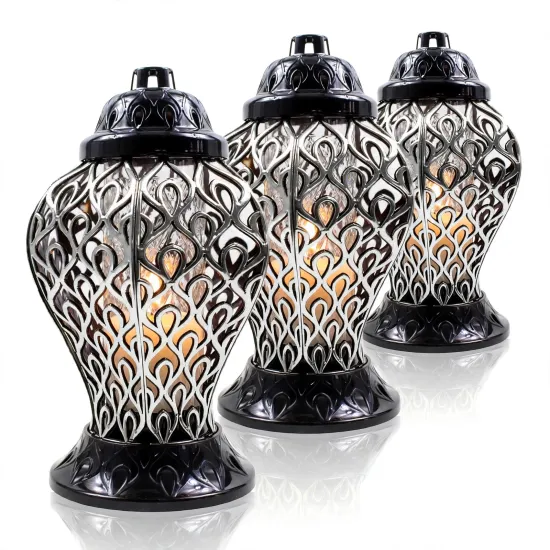 Zestaw 3 Eleganckich zniczy wazon ze srebrnym zdobieniem Lampion Pamięci